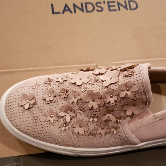 Land's End NEW Platform Flats Perf Suede Floral Stud Sneakers Shoes Women's 10 - Picture 4 of 8